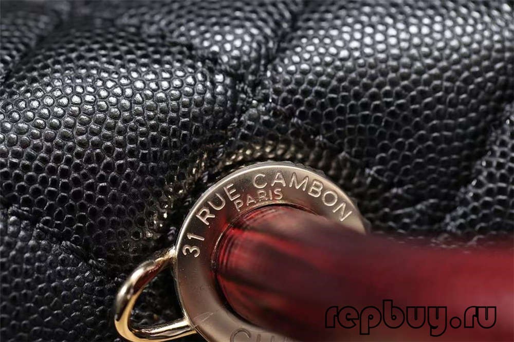 Chanel Coco Handle Black Gold Buckle Top Replica Handbag Logo and Engraving Details (2022 Edition)-Best Quality Fake designer Bag Review, Replica designer bag ru