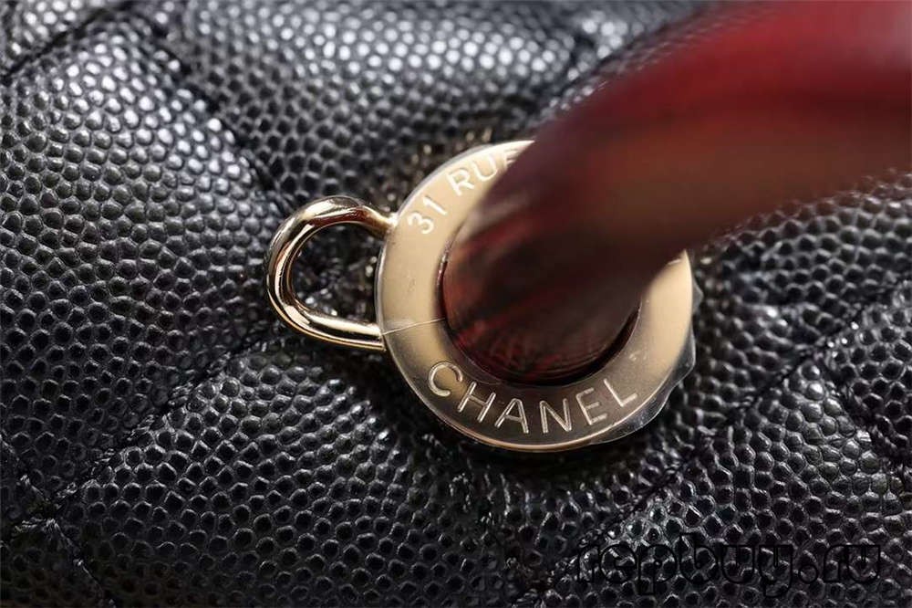 Chanel Coco Handle Black Gold Buckle Top Replica Handbag Logo and Engraving Details (2022 Edition)-Best Quality Fake designer Bag Review, Replica designer bag ru