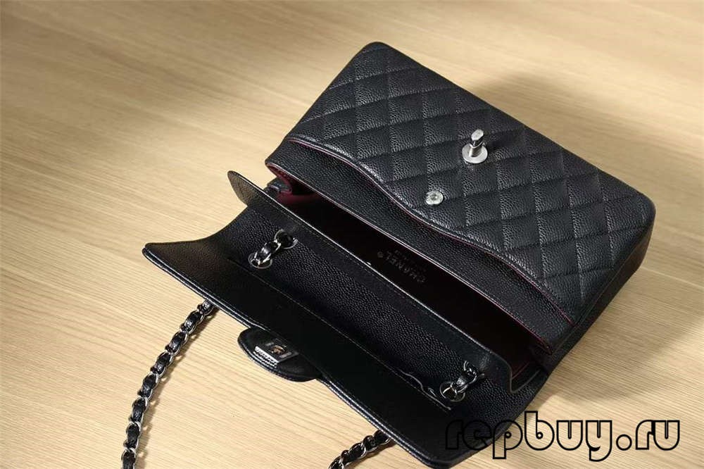 CHANEL Classic Flap top replica bags black silver buckle 25cm inside pocket detail (2022 Latest)-Best Quality Fake designer Bag Review, Replica designer bag ru