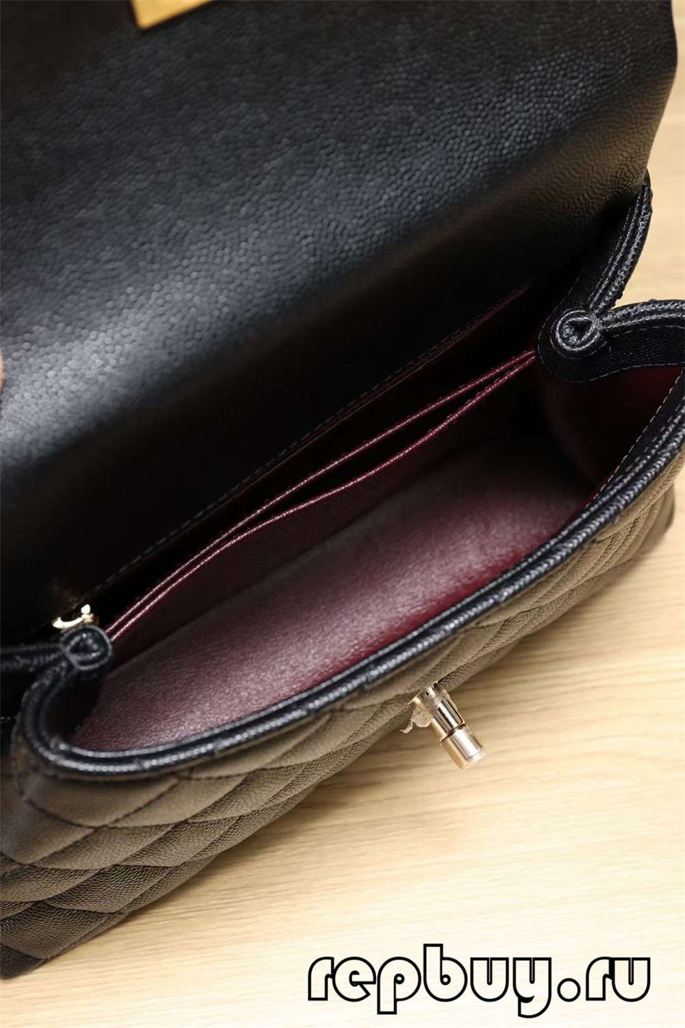 Chanel Coco Handle Top Replica Handbag Black Gold Buckle Inside Pocket Detail (2022 Updated)-Best Quality Fake designer Bag Review, Replica designer bag ru