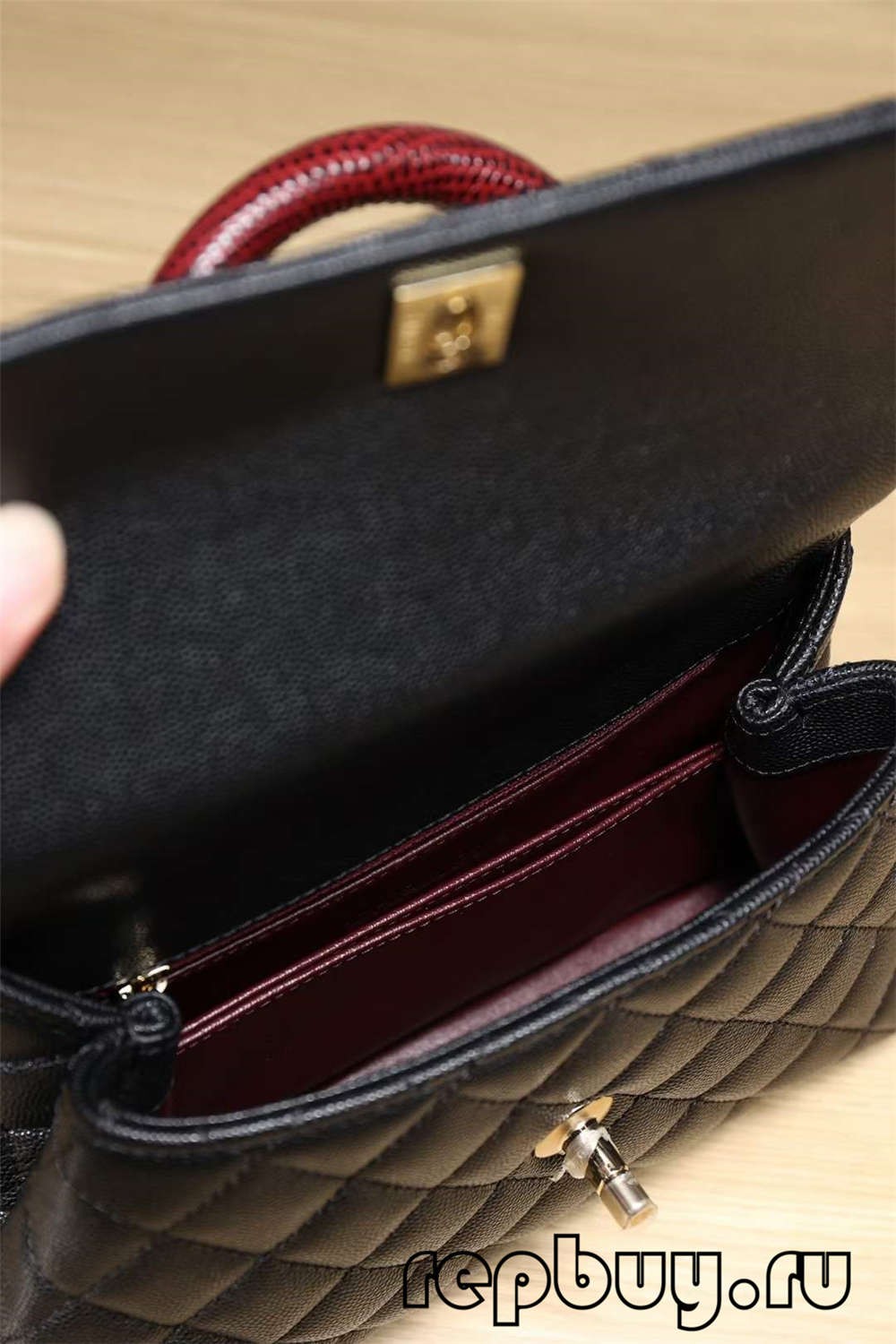 Chanel Coco Handle Top Replica Handbag Black Gold Buckle Inside Pocket Detail (2022 Updated)-Best Quality Fake designer Bag Review, Replica designer bag ru