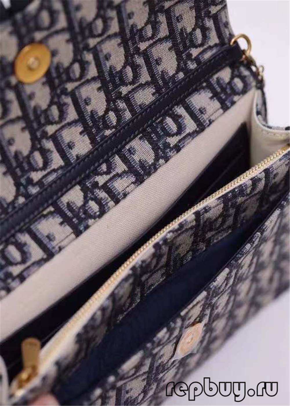 Dior top replica saddle clutch bag 22cm blue jacquard fabric Oblique print craft details (2022 Edition)-Best Quality Fake designer Bag Review, Replica designer bag ru