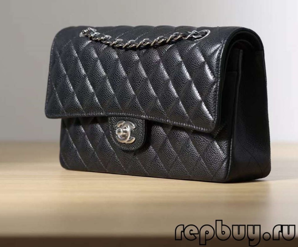 Shebag visu laiku vislabāk pārdotais — Chanel klasiskākā, vidēji 25 cm klasiskā atloka (Chanel CF Caviar Leather Black) (atjaunināta 2022. gadā) — labākās kvalitātes viltotās Louis Vuitton somas tiešsaistes veikals, dizainera somas kopija ru