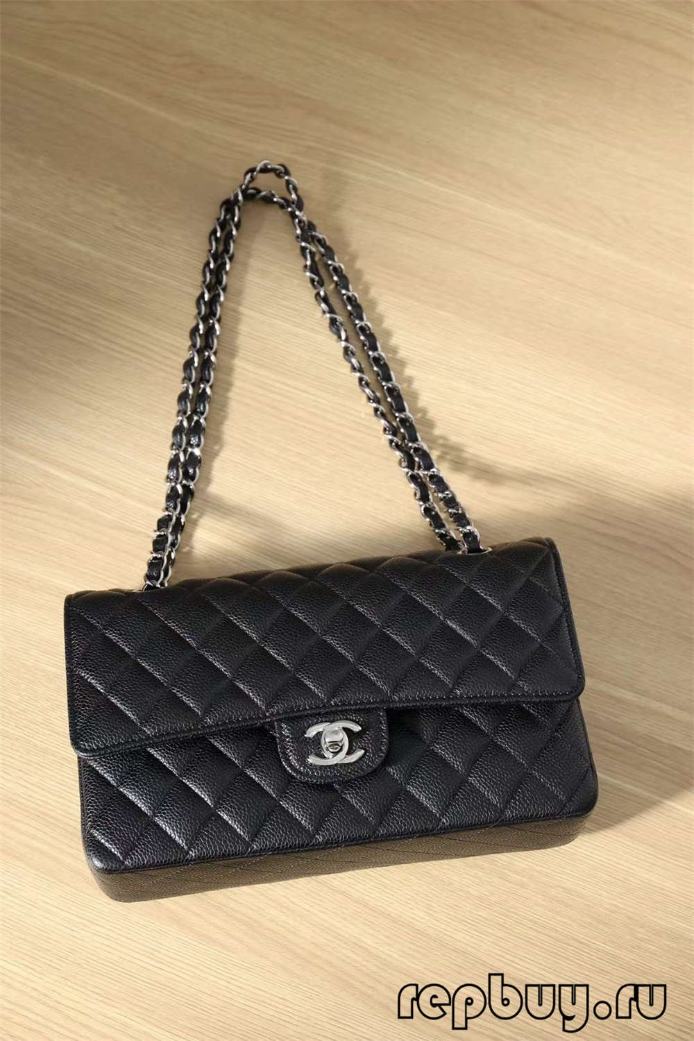 Shebag më i shitur i të gjitha kohërave——Kopjeja më e lartë klasike e Chanel-it, 25 cm e mesme (Lëkurë e zezë haviar Chanel CF) (2022 e përditësuar)-Dyqani në internet i çantave të rreme Louis Vuitton me cilësi më të mirë, çanta kopjuese ru